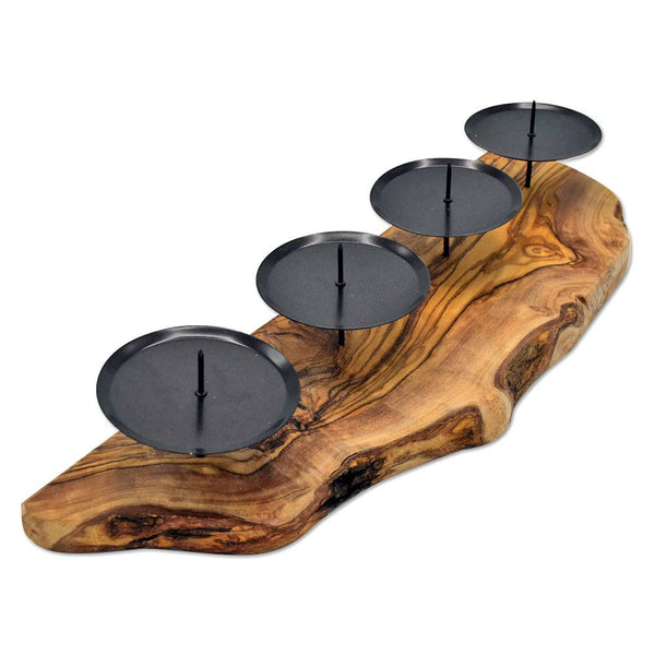 4 Advent rustic candle holders made of olive wood, shipped from Germany