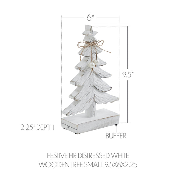 Festive Fir Distressed White Wooden Tree Small 9.5x6x2.25