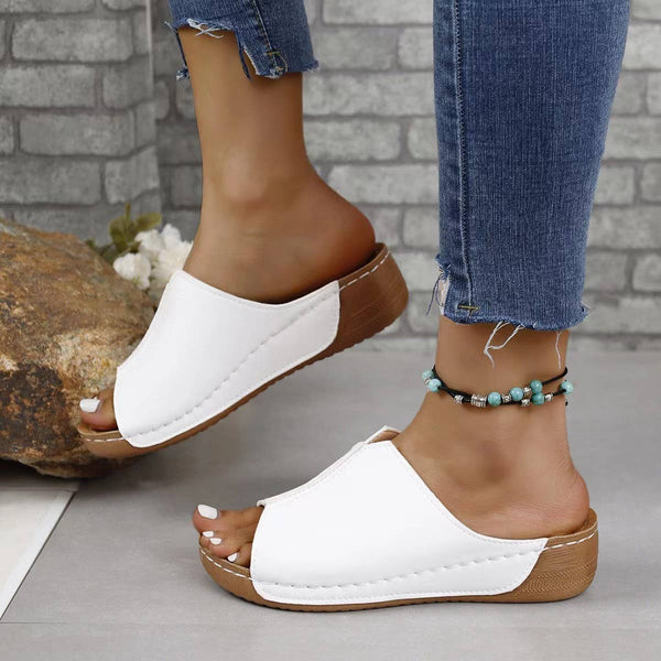 Trendy Simple Wedge Sandals :White