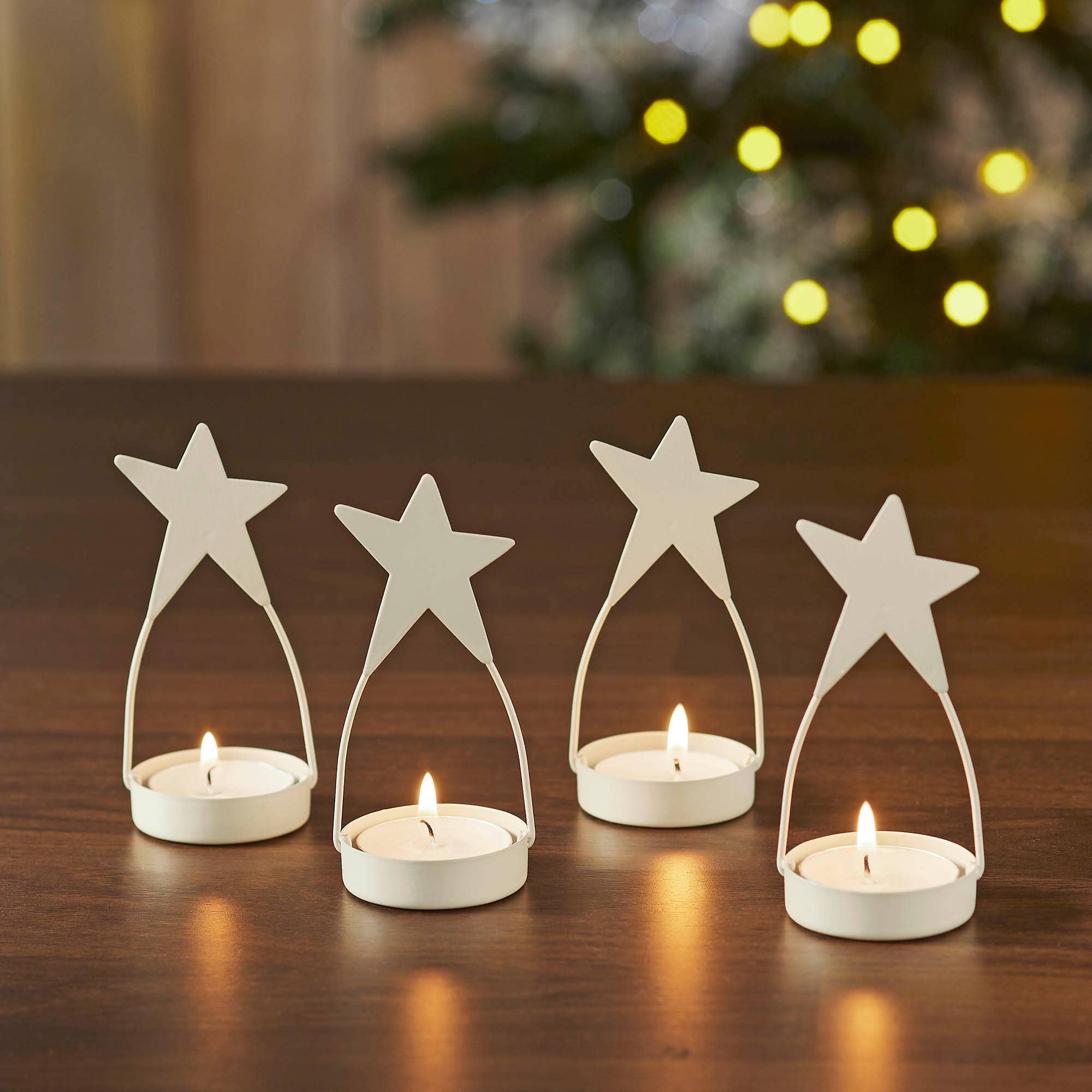 Star Tealight Holder Antique White  4x1.75x1.75