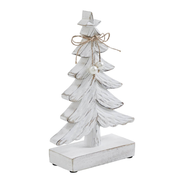 Festive Fir Distressed White Wooden Tree Small 9.5x6x2.25