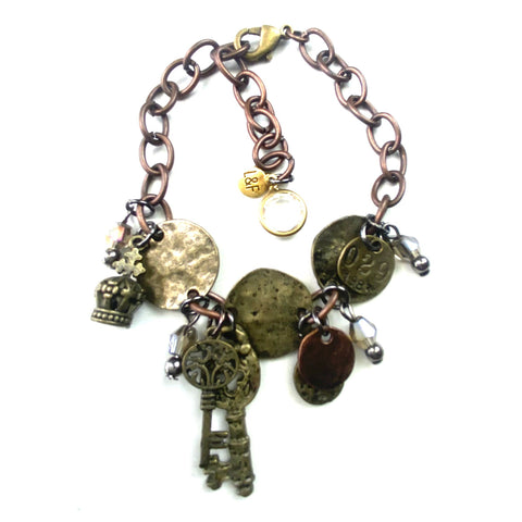 Keys & Coins Charm On Chain w/Clasp Bracelet