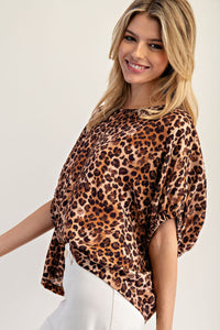 Leopard Printed Dolman Half Sleeve Blouse