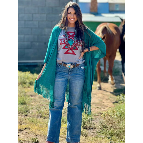 Turquoise Charlie Fringe Kimono