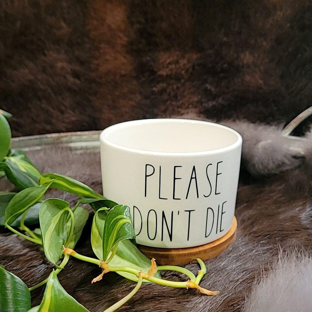 Funny Succulent Pots - White Ceramic Plant Pot: Please Don't Die