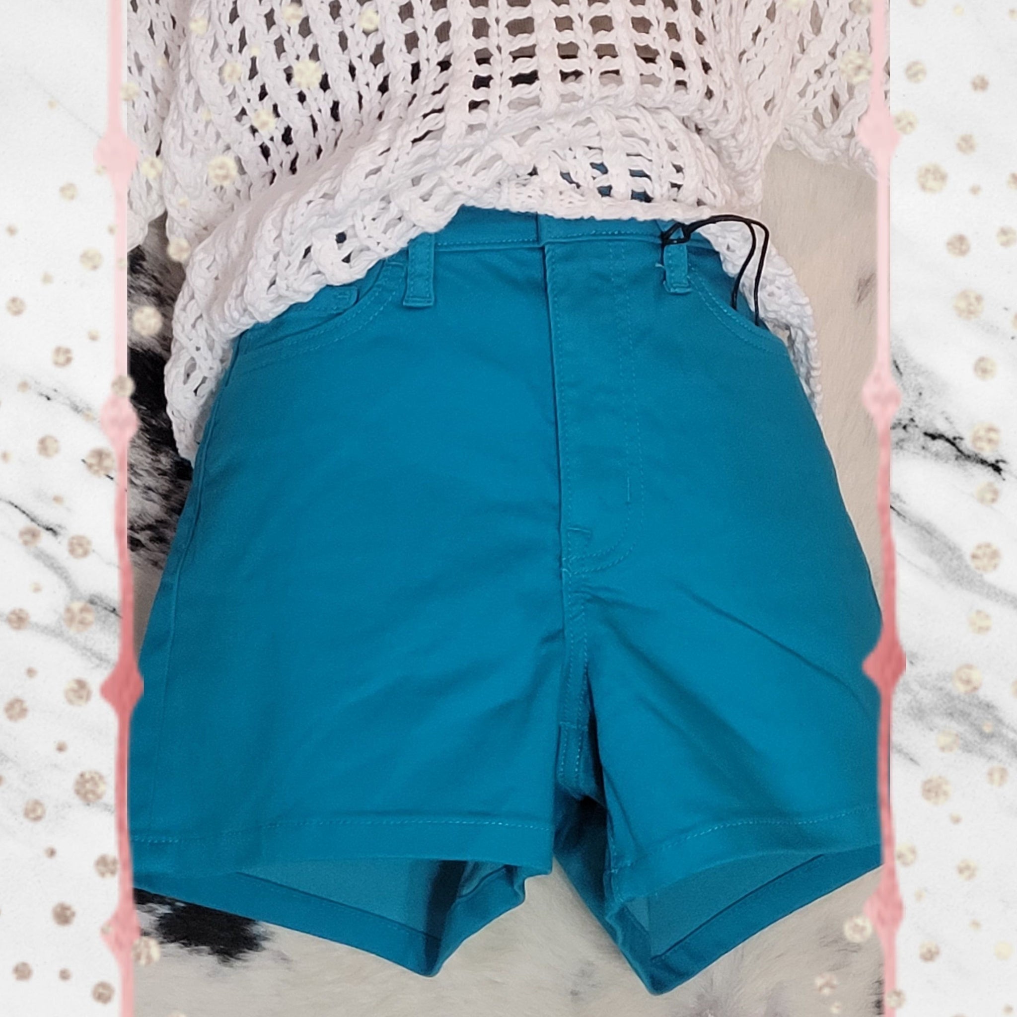 High Rise Color Jean Shorts, Teal