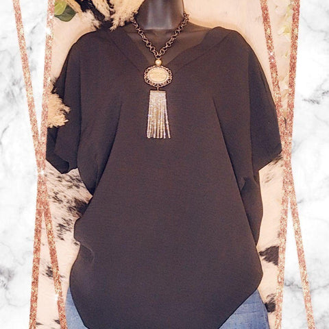 Woven Airflow V-Neck Hi-Low Hem Top, Goddess, Black