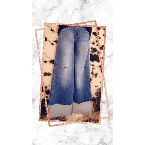Retro Wide Leg With Cuff High Waisted