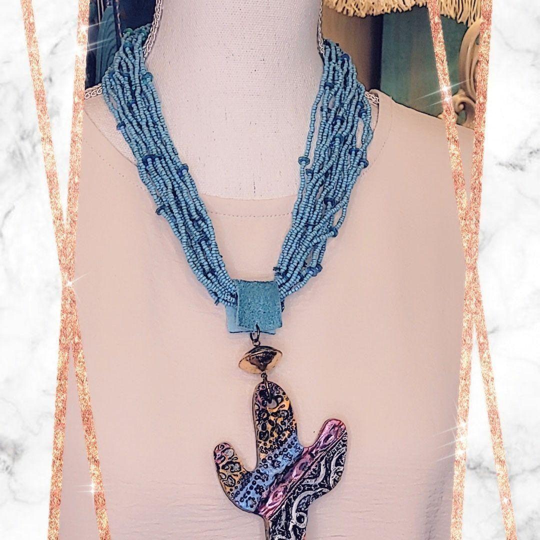 Pottery Beaded Cactus Necklaces Gypsy South