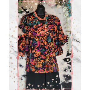 Floral Print Blouse with V Neckline and Flowy Bodice
