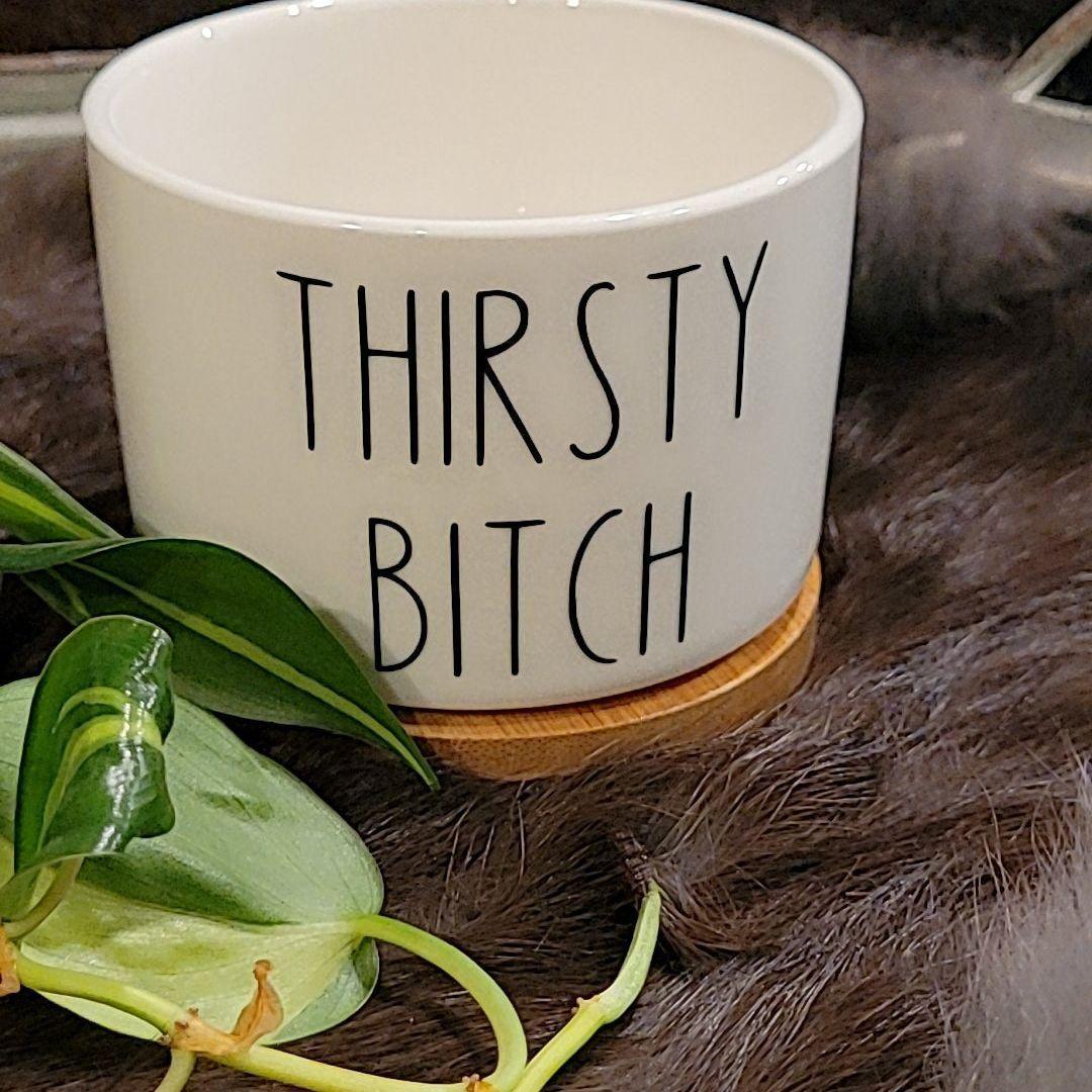 Funny Succulent Pots - White Ceramic Plant Pot: Thirsty Bitch