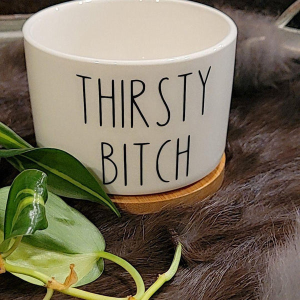 Funny Succulent Pots - White Ceramic Plant Pot: Thirsty Bitch