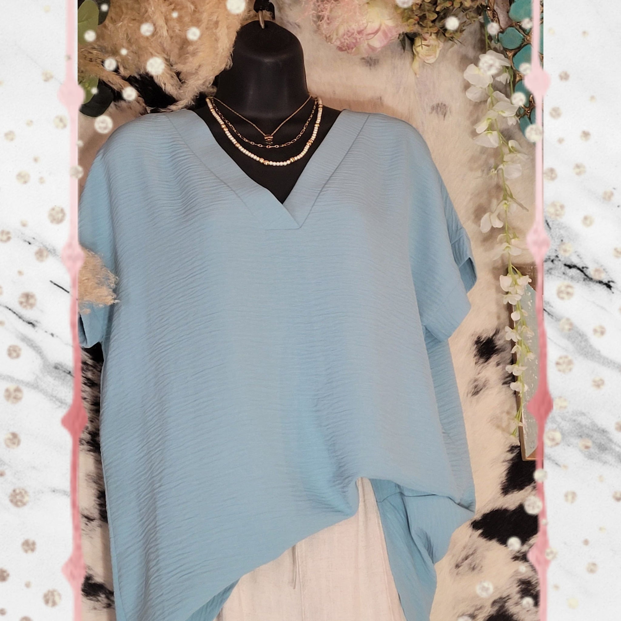 Woven Airflow V-Neck Hi-Low Hem Top, Dusty Teal