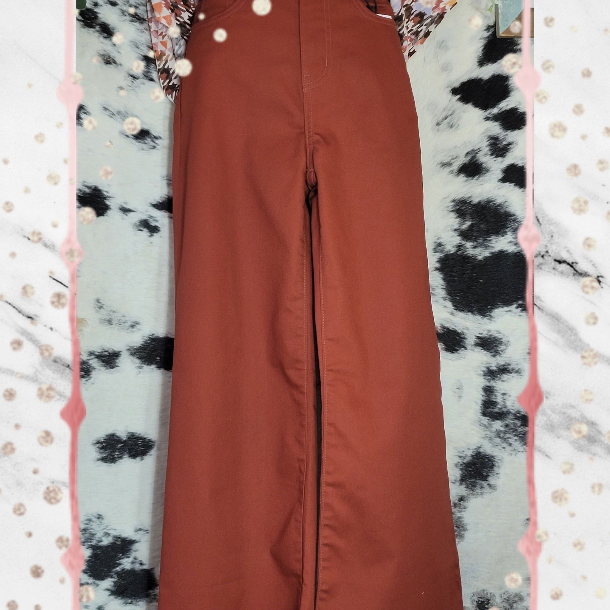 High Rise Flare Cropped Color Denim Pants, Rust