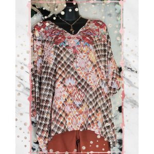 Poncho Top with V Neckline, Poncho Sleeves, Bold and Vibrant embroidery, Woven