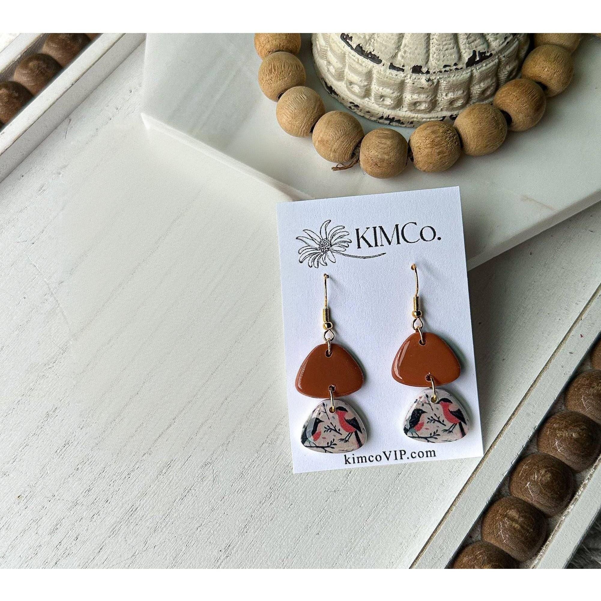 Polymer Clay Earrings - Everyday - Whimsical Birds: Trapezoid Drop / Stainless Steel