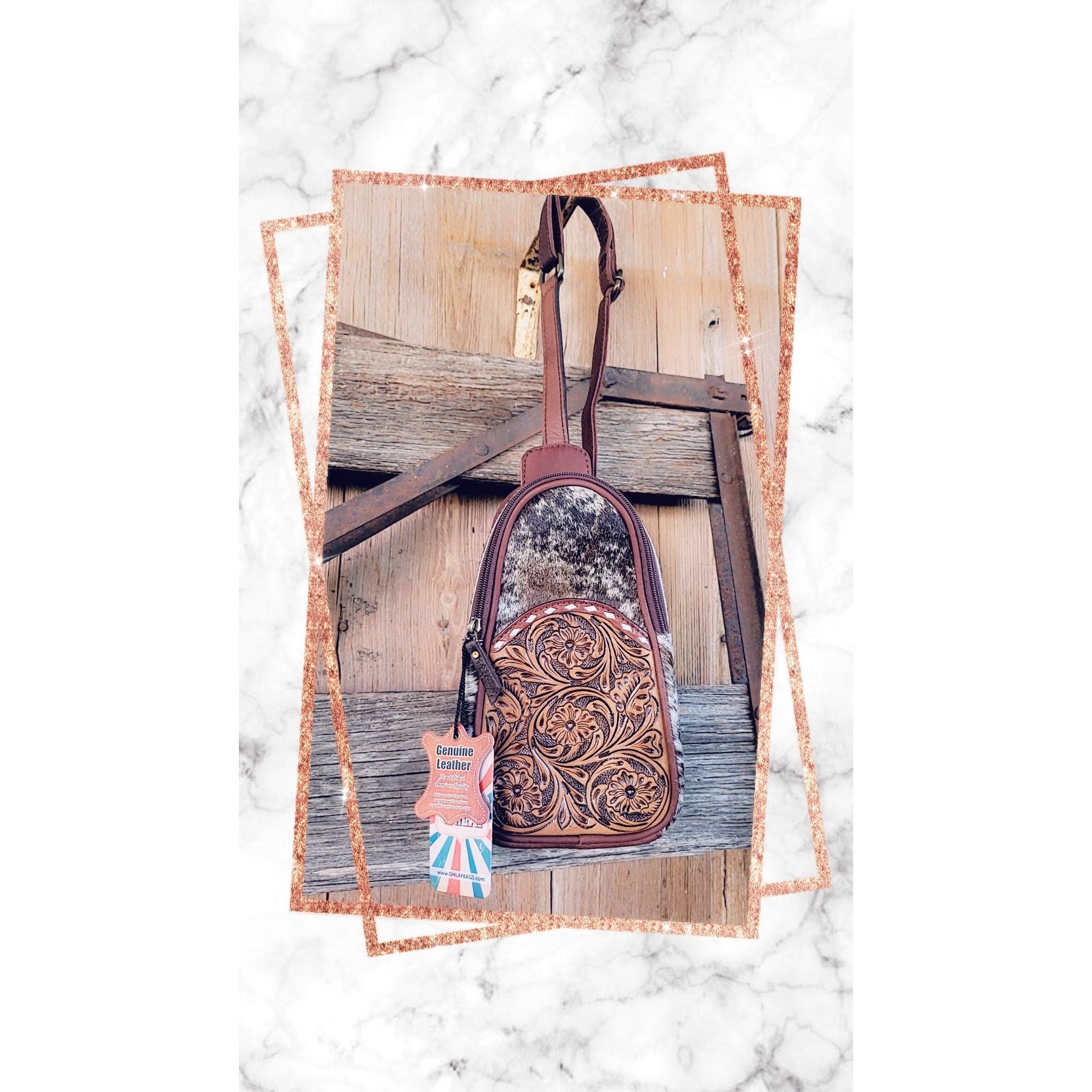 Sling Hand Tooled Genuine Leather Handbag