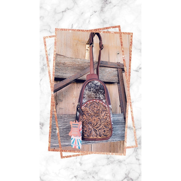 Sling Hand Tooled Genuine Leather Handbag