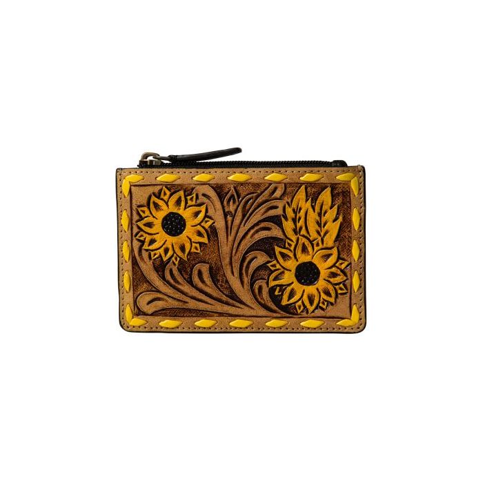 Radiant Sunflowers Hand-Tooled Credit Card Holder