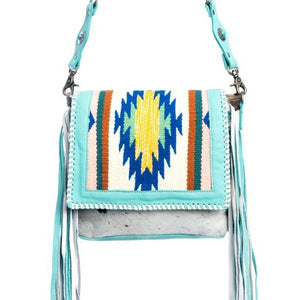 Zunia Leather & Hairon Bag in Turquoise