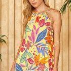 Printed Halter Neck Top, Sleeveless and Loose Fit with Print all over