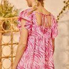 Satin Printed Top with Babydoll Bodice and Flutter Sleeves. Easy Fit, Relaxed, Woven