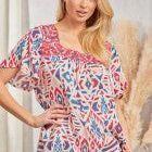 Print top Featuring a Square Neckline, Embroidery Around the Neckline