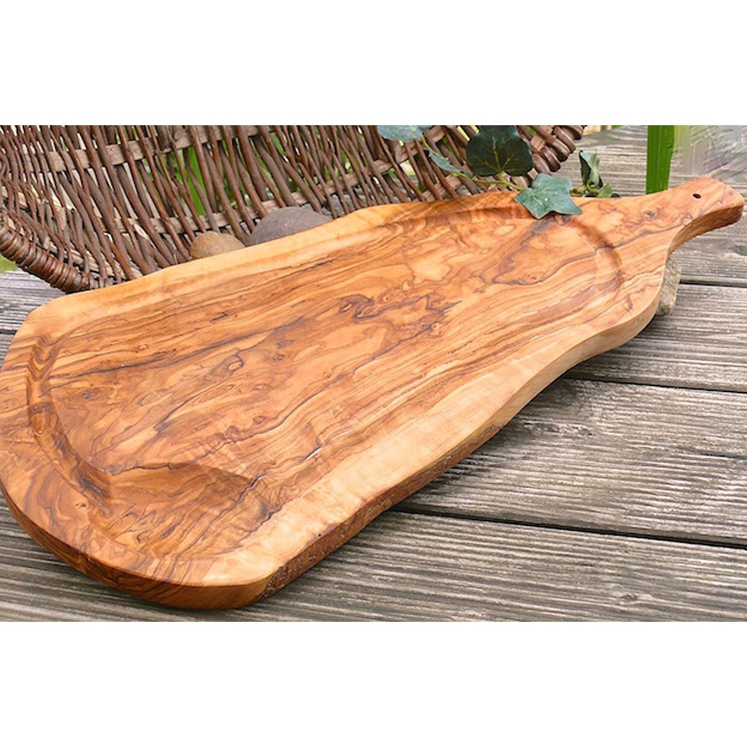 Carving board (L45-49cm) with juice rim & handle, Olive Wood, shipped from Germany