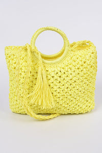 Straw Like Basket Tassel Clutch - Yellow