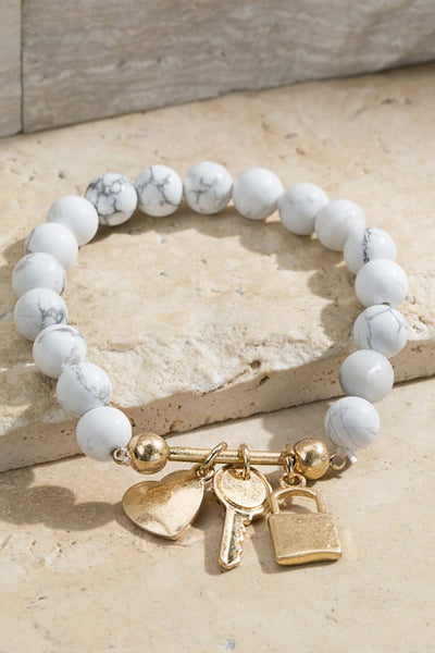3 Charm and Natural Stone Bracelet