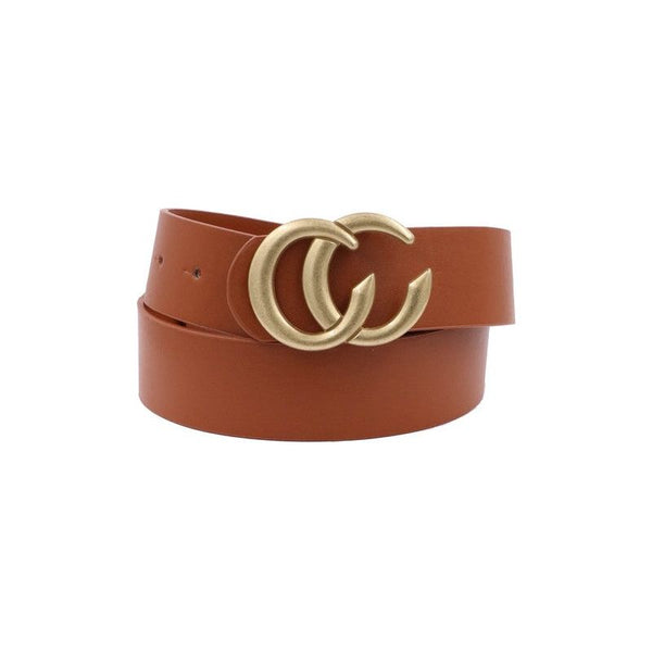 Metal buckle faux leather belt