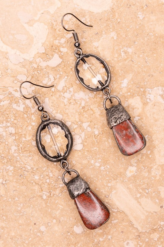 Pica Earrings Bamboo Agate, Red