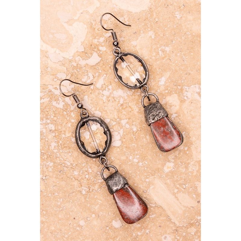 Pica Earrings Bamboo Agate, Red