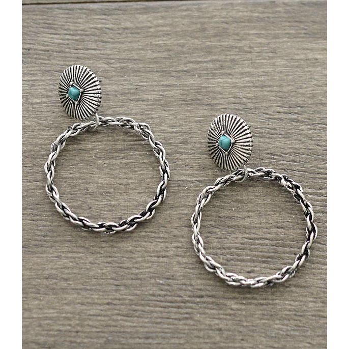 silver hoop earrings w/ turquoise stone