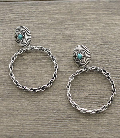 silver hoop earrings w/ turquoise stone