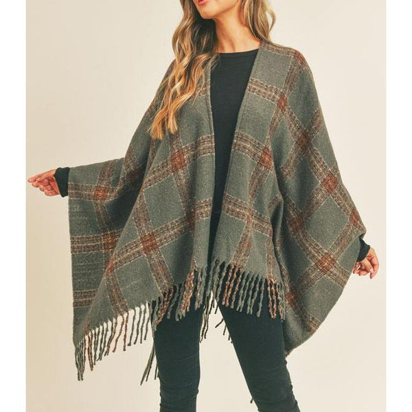 Fall Winter Plaid Print Shawl