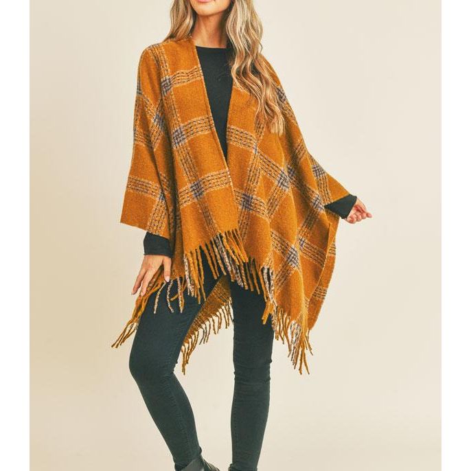 Fall Winter Plaid Print Shawl