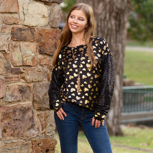 Valentines Heart Top with Sequin Sleeves