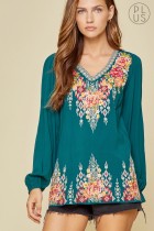 Embroidered Top with Long Sleeves. Relaxed fit