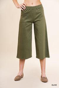 High Waisted Cropped Wide Leg Pants with an Elastic Waistband and Back Pockets