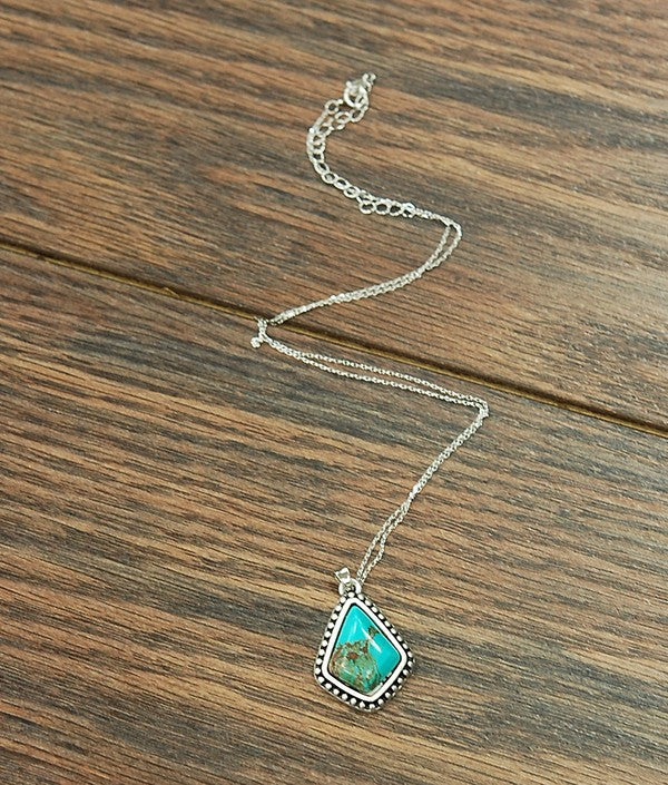 Sterling Silver Chain Necklace with Natural Turquoise Pendant