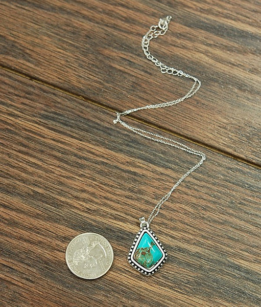 Sterling Silver Chain Necklace with Natural Turquoise Pendant