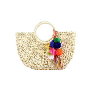 Knitted Straw Carry Satchel Basket Bag