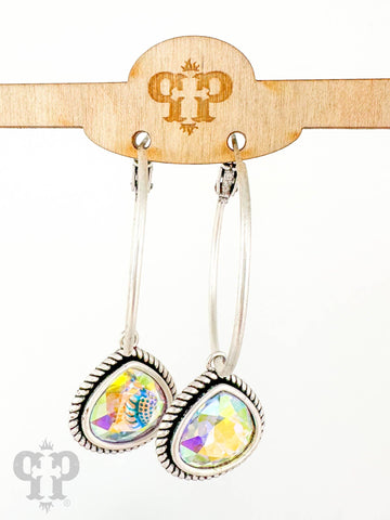 Teardrop crystal hoop earring, Silver/AB
