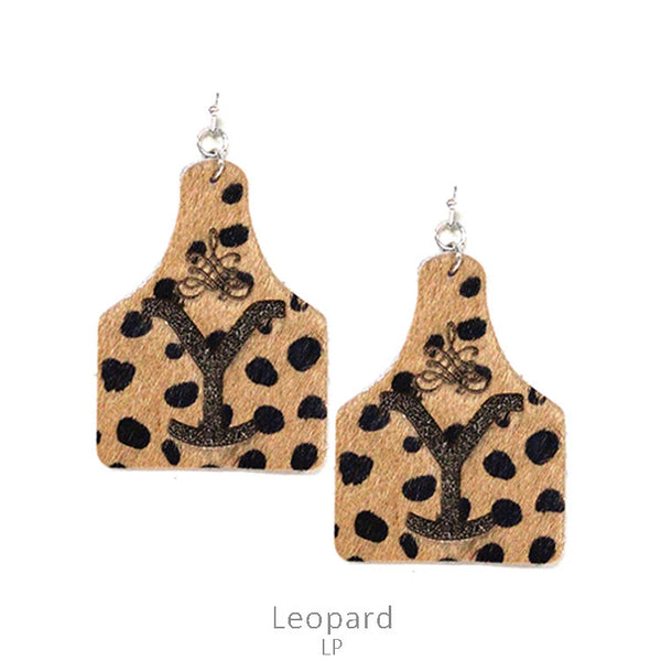 Yellowstone Cow Tag Leather Earring