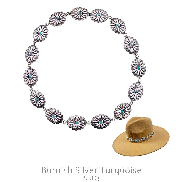 Burnish Silver Turquoise Concho Hat Band