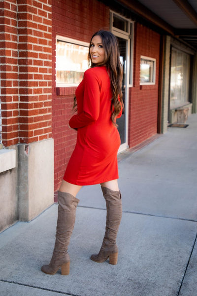 Red long sleeve fitted dress