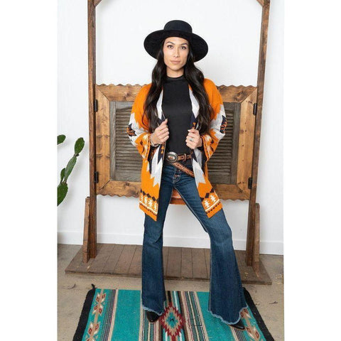 Orange Aztec Open Front Duster