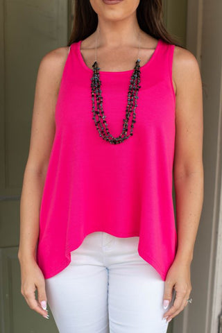 Neon Pink Hi-Low Hem Relaxed Fit Tank Top