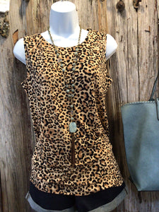 Leopard Print Sleeveless Side Slit Top